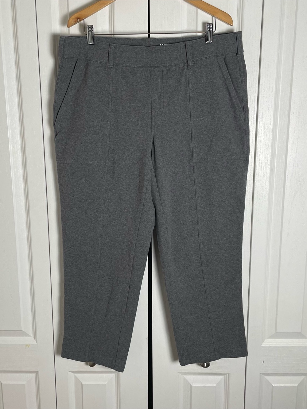 Lands’ End Starfish Straight Leg Pants Womens 1X Gray Pull On High Rise Cotton